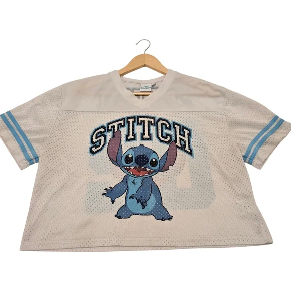 Disney Lilo & Stitch Cropped Jersey, White Women's Size Medium, Pre-owned - Picture 1 of 8